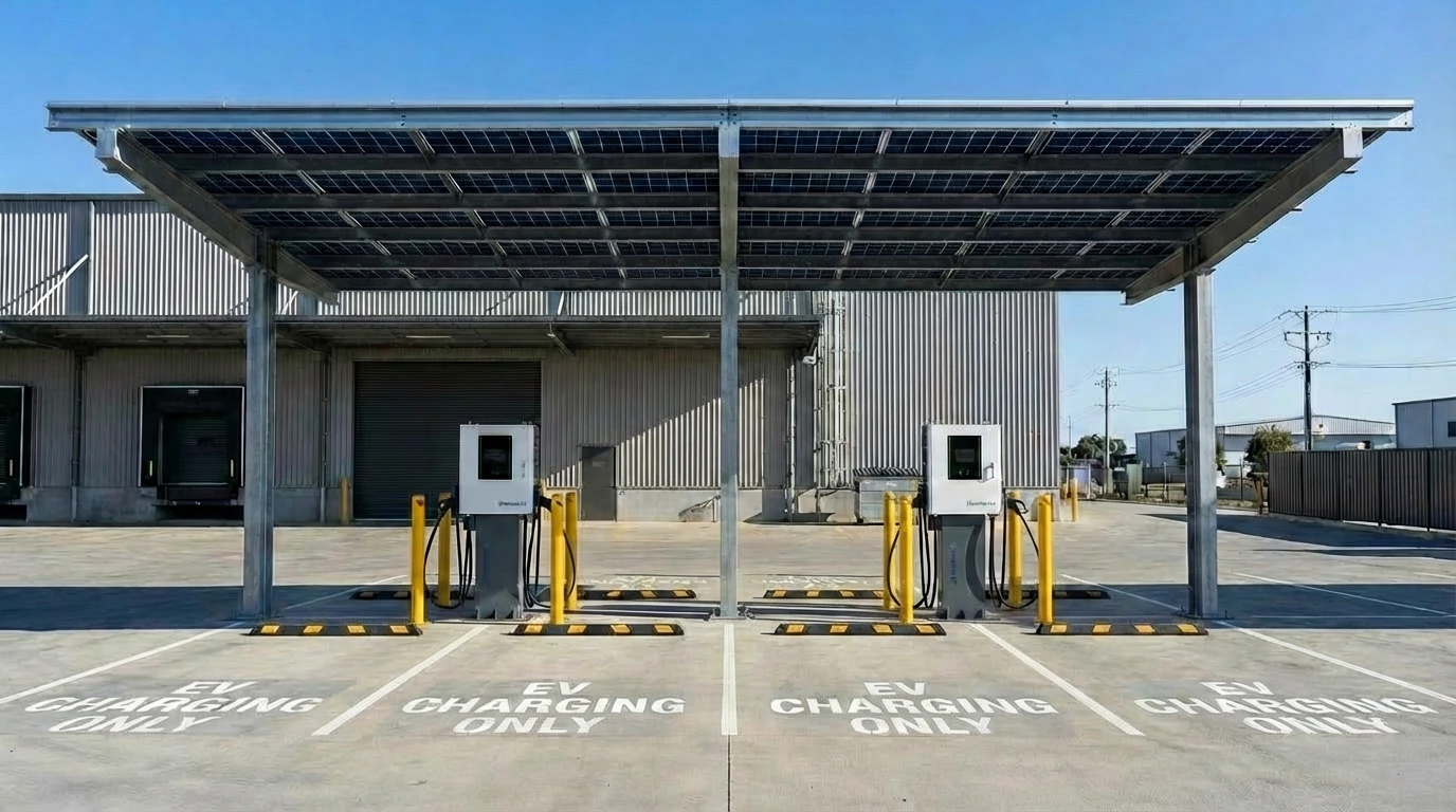 DC Workplace & Fleet chargers with solar canopy